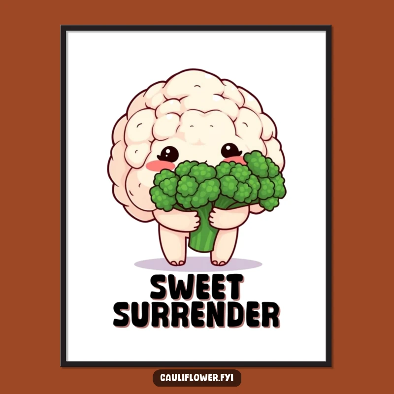 Funny Kawaii Cauliflower Poster - Shy Veggie Art Gift for Gentle Decor