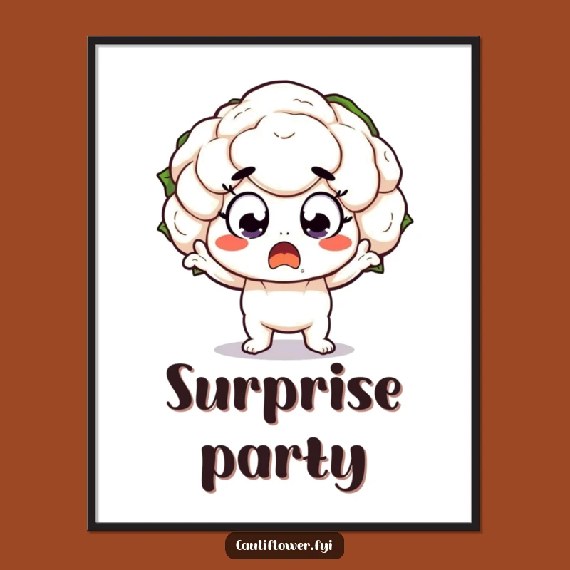 Funny Kawaii Cauliflower Surprise Poster: Hilarious Art for Your Walls