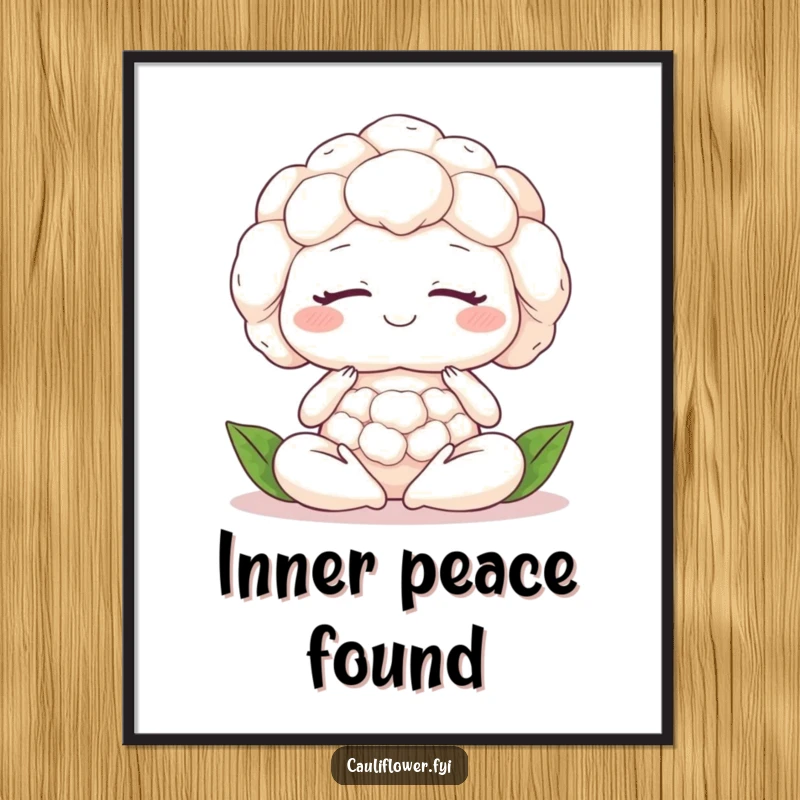 Funny cauliflower meditating peacefully with closed eyes and a gentle smile, bringing calm wall art.
