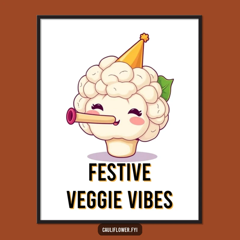 Funny Party Cauliflower Poster, Festive Veggie Art for a Hilarious Gift