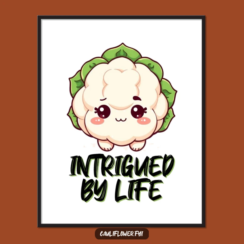 Funny Kawaii Cauliflower Poster: Sassy Eyebrow Veggie Art