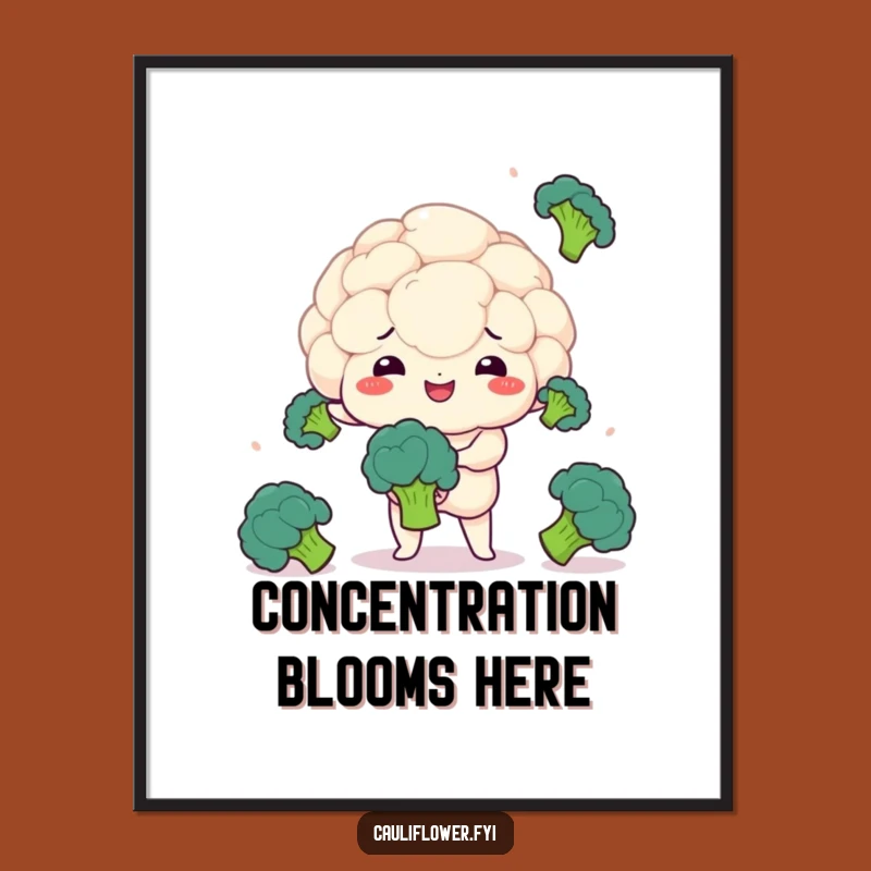 Kawaii Cauliflower Juggling Funny Poster - Skillful Wall Art Gift