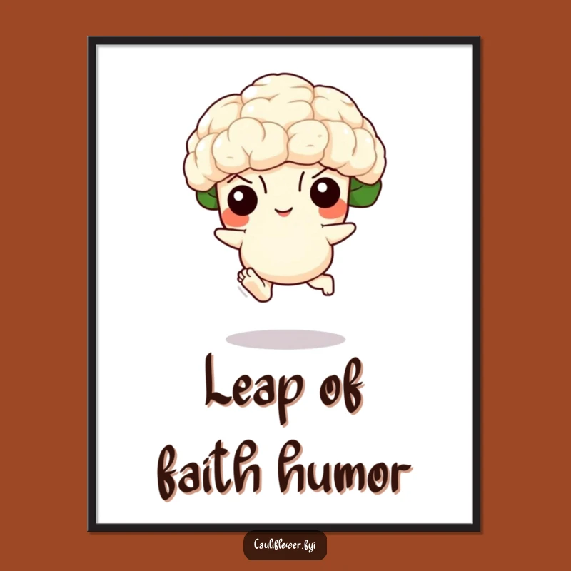 Funny Cauliflower Leaping Poster - Vibrant and Hilarious Veggie Art Print