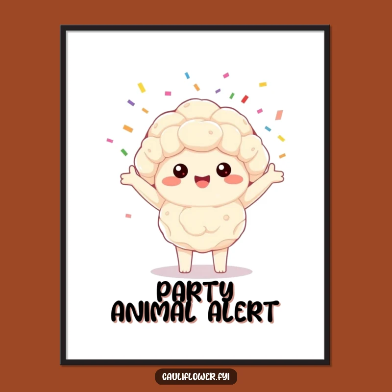 Funny Kawaii Cauliflower Poster: Joyful Confetti Art Print, Unique Gift