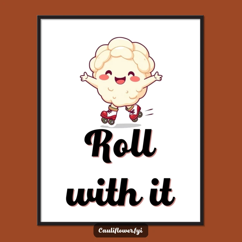 Funny Roller Skating Cauliflower Poster - Whimsical Vegetable Art Print Gift