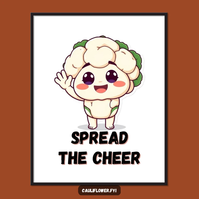 Funny Cauliflower Poster: Happy Waving Veggie Art, Silly Eyes, Perfect Gift
