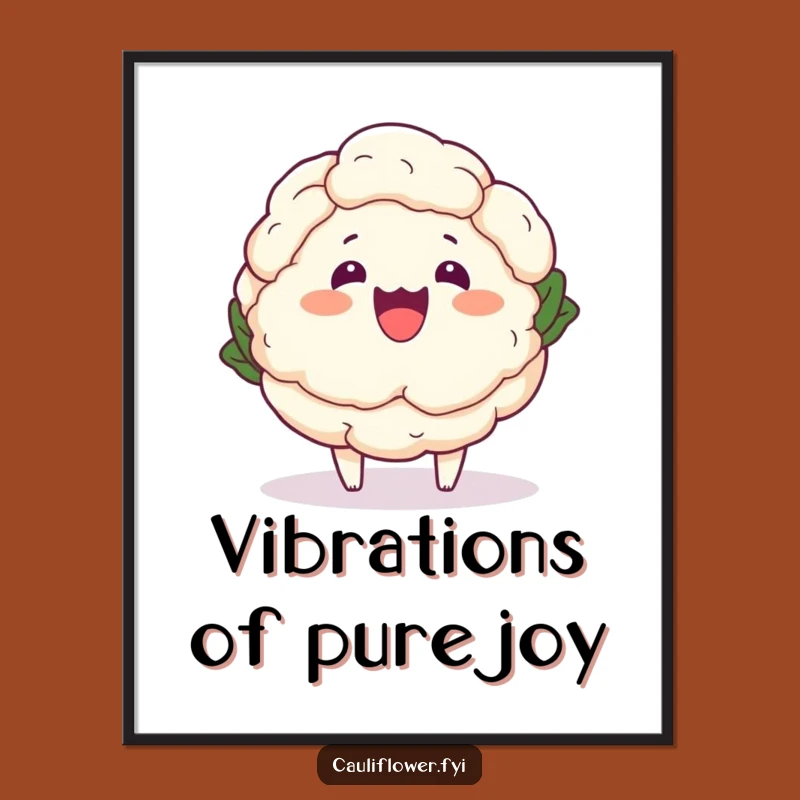 Funny Kawaii Cauliflower Wobble Poster - Hilarious Cartoon Veggie Wall Art Gift
