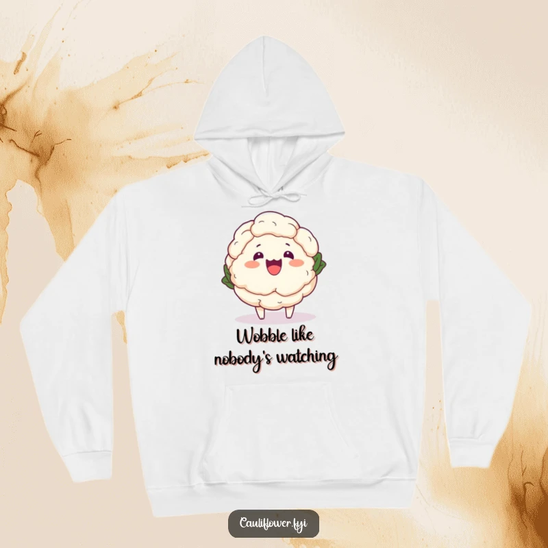 Funny Kawaii Cauliflower Hoodie - A cute cartoon cauliflower doing a funny wobble, perfect for a warm and humorous clothing gift.