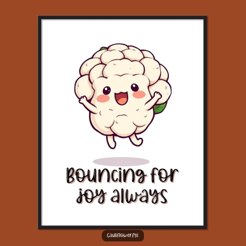 Free Printable Wall Art: Bouncing Kawaii Cauliflower, Energetic Downloadable Humor Decor