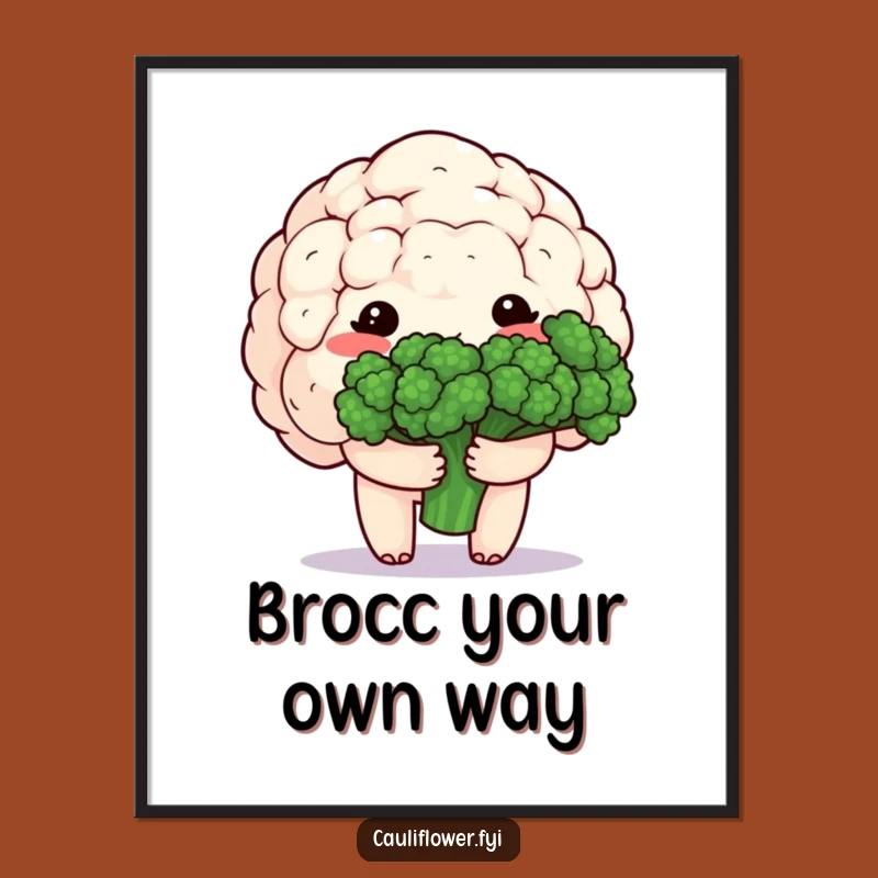 Cute Free Printable Wall Art: Kawaii Cauliflower's Shy Broccoli Bouquet