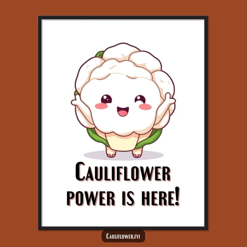 Free Printable Wall Art: Funny Kawaii Cauliflower Waving Humorous Downloadable Decor Gift