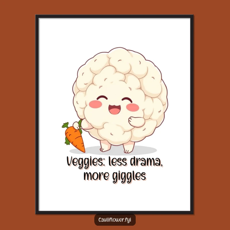 Funny Free Printable Wall Art: Cauliflower's Giggle with Carrot Friend