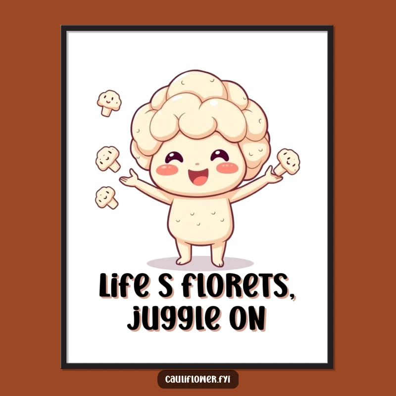 Funny Kawaii Cauliflower Wall Art: Free Printable, Juggling Florets Decor