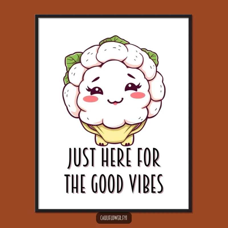 Free Printable Wall Art: Funny Kawaii Cauliflower Grin, Hilarious Downloadable Home Decor