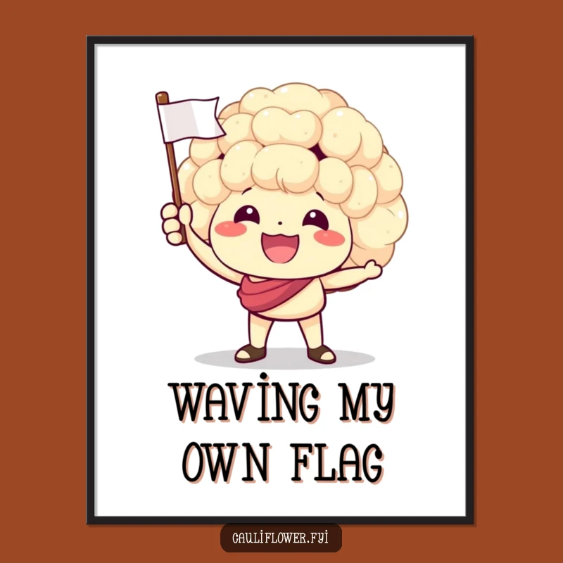 Free Printable Wall Art: Cheering Cauliflower with Flag Downloadable Decor