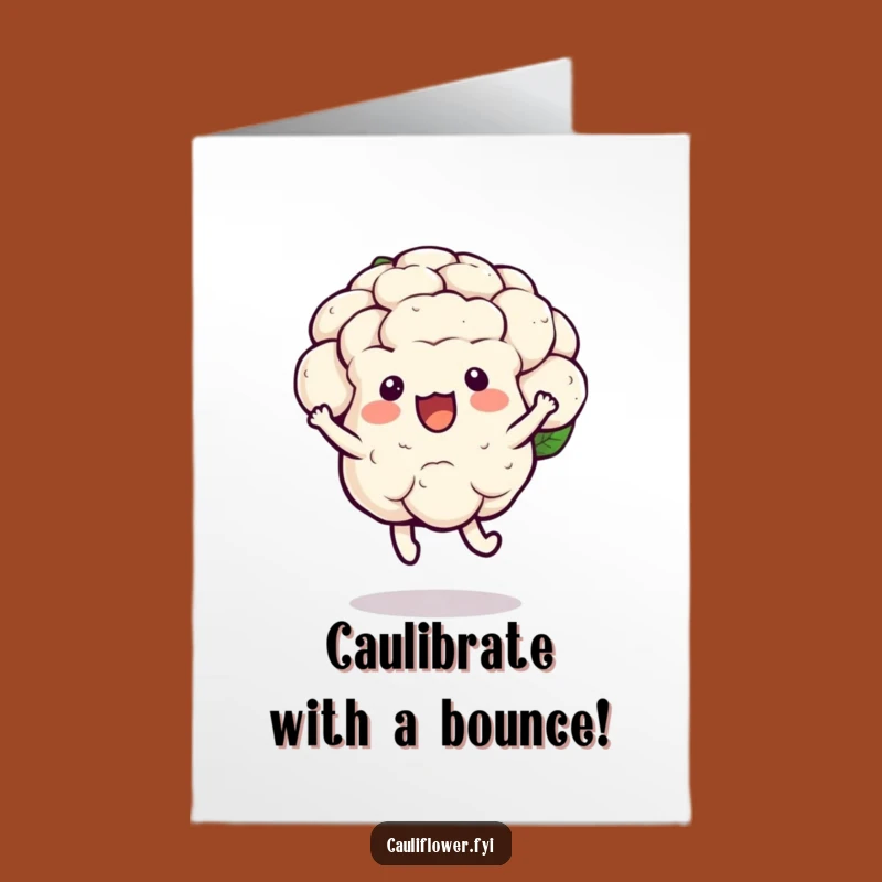 Free Printable Birthday Card: Joyful Kawaii Cauliflower Hop, Energetic Downloadable Gift