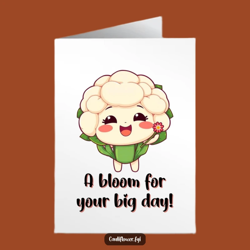 Free Printable Birthday Card: Happy Cauliflower Flower, Sweet Downloadable Gift for Joy