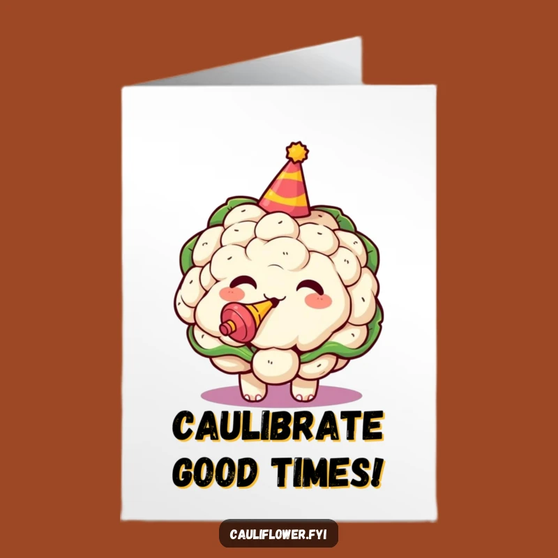 Free Printable Birthday Card: Kawaii Cauliflower Party - Exuberant Funny Downloadable Gift