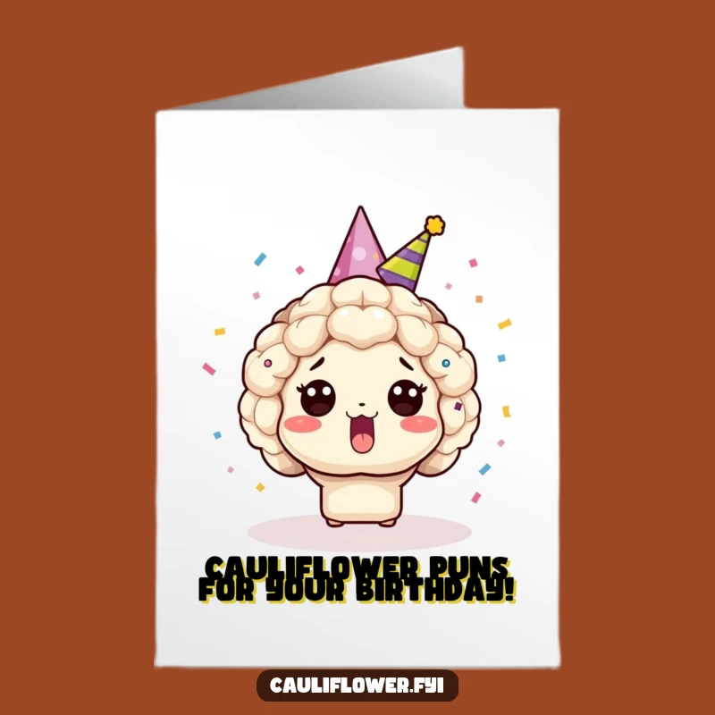 Funny Free Printable Birthday Card: Surprised Kawaii Cauliflower - Instant Download Gift
