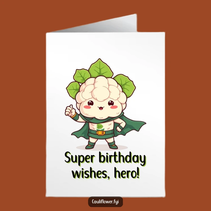 Free Printable Birthday Card: Kawaii Cauliflower Hero - Super Funny Downloadable Gift
