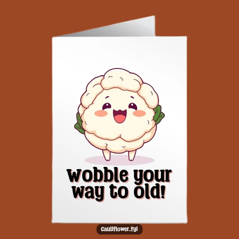 Funny Free Printable Birthday Card: Kawaii Cauliflower Wobble Hilarious Downloadable Gift
