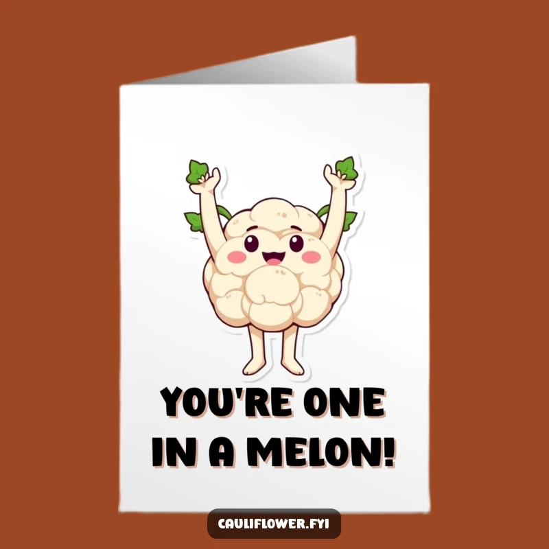 Free Printable Birthday Card: Triumphant Cauliflower Victory Pose, Funny Downloadable Gift
