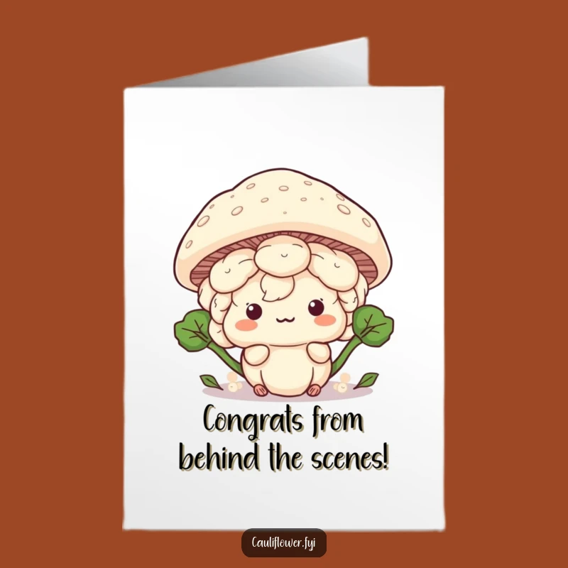Funny Free Printable Congrats Card: Playful Kawaii Cauliflower - Mushroom Peek
