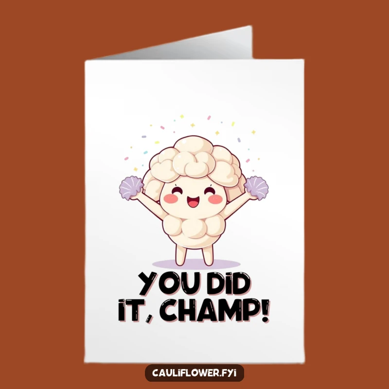 Free Printable Congrats Card: Kawaii Cauliflower Pom-Poms Cheer Funny Downloadable Greeting