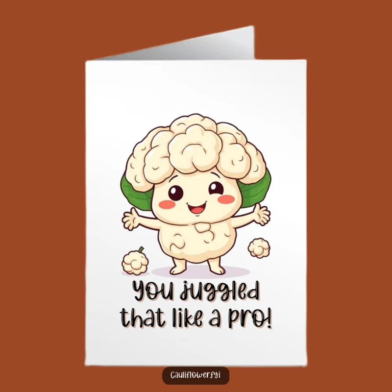 Free Printable Congrats Card: Cauliflower Juggler Funny Downloadable Gift