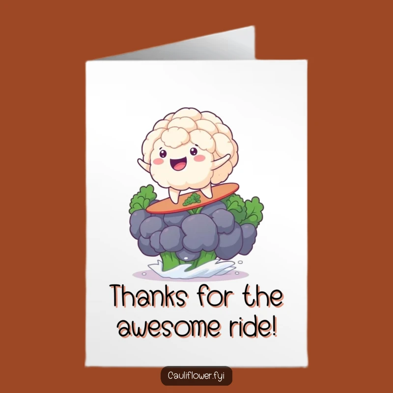Free Printable Thank You Card: Cauliflower's Grateful Surf, Funny Downloadable Gift