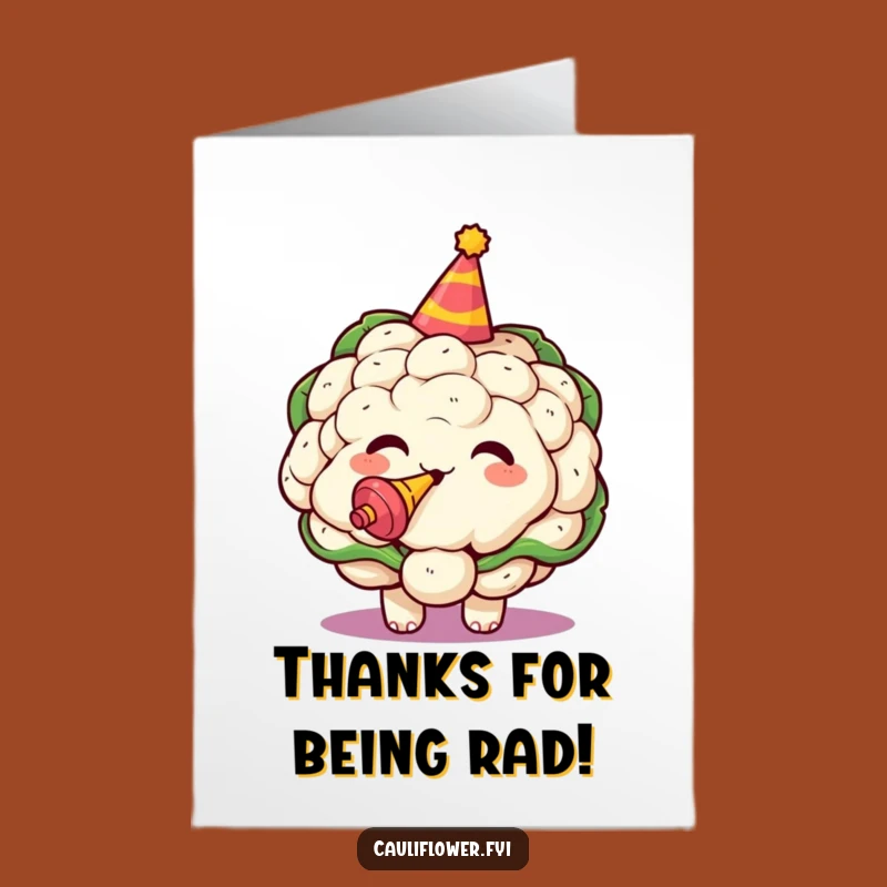 Free Printable Thank You Card: Kawaii Cauliflower Party - Cheerful Funny Downloadable