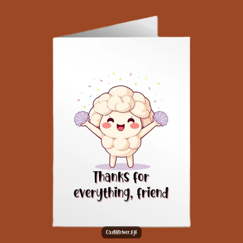 Free Printable Thank You Card: Kawaii Cauliflower Pom-Poms Cheer Funny Downloadable Note