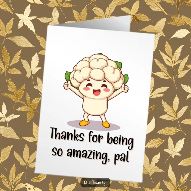 Funny Free Printable Thank You Card: A triumphant cauliflower celebrates winning a veggie race, a humorous downloadable thank you.