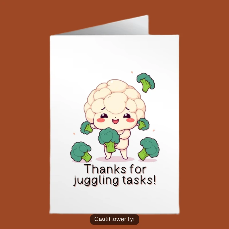 Free Printable Thank You Card: Kawaii Cauliflower Juggler - Grateful Funny Downloadable