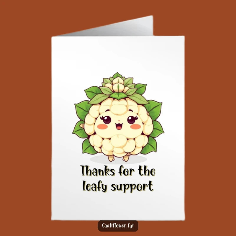 Funny Free Printable Thank You Card: Cheering Kawaii Cauliflower - Leaf Pom-Pom