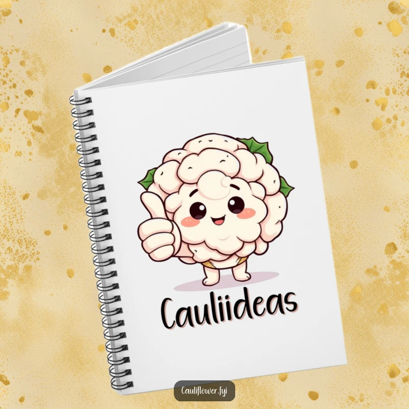 Funny Kawaii Cauliflower Notebook: A journal featuring a cauliflower giving a thumbs up with comically large fingers, perfect for jotting down good ideas.