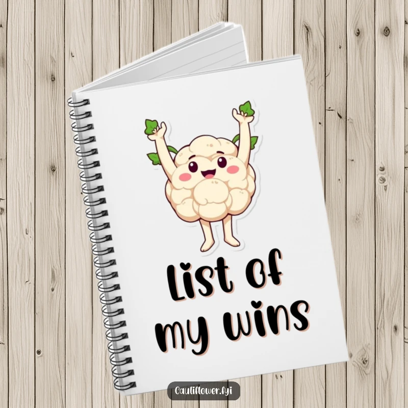 Funny cauliflower in a triumphant pose, sprout arms raised, ready to record your amazing achievements.