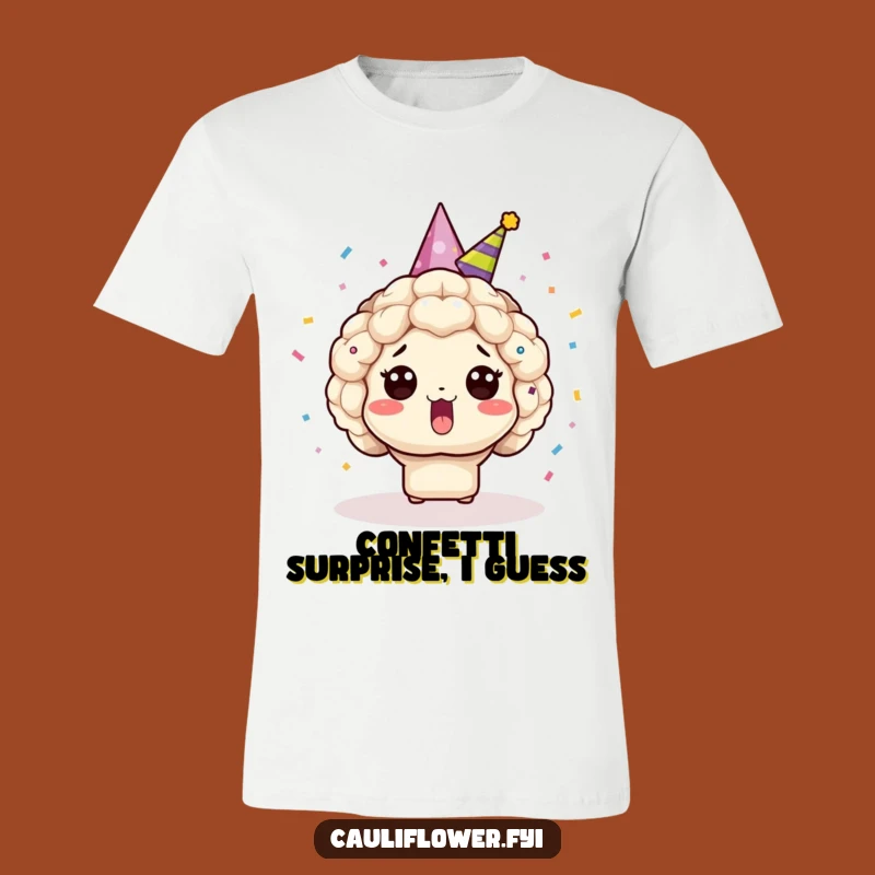 Funny Surprised Kawaii Cauliflower Confetti Party Tee - Great Humorous Gift