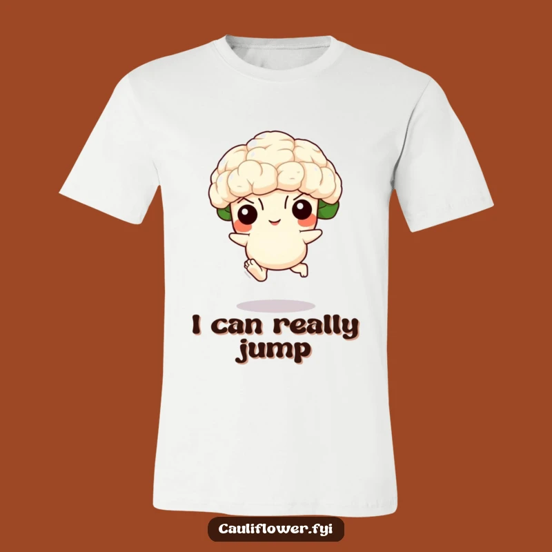 Funny Cauliflower Leaping T-Shirt - Hilarious Veggie Apparel for a Good Laugh