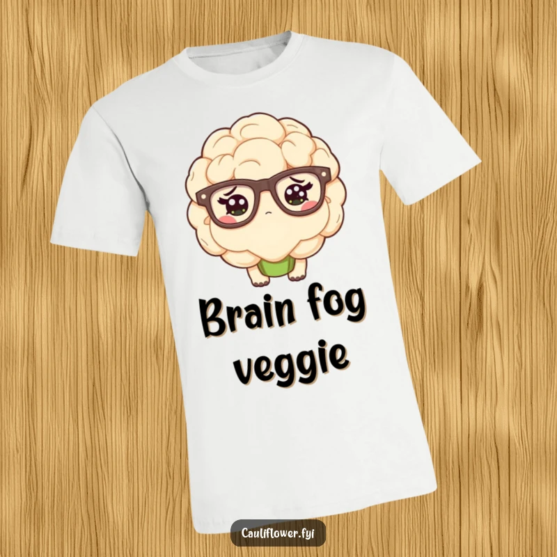 Funny kawaii cauliflower wearing oversized glasses and looking confused on a t-shirt.