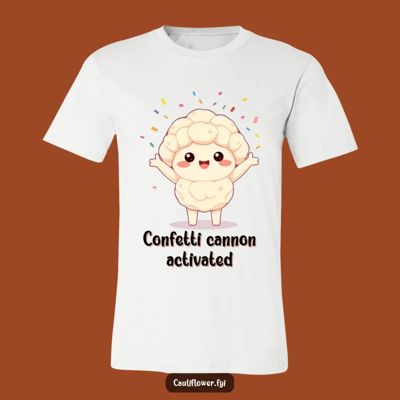 Funny Kawaii Cauliflower T-Shirt: Joyful Confetti Spinning Tee, Amazing Gift