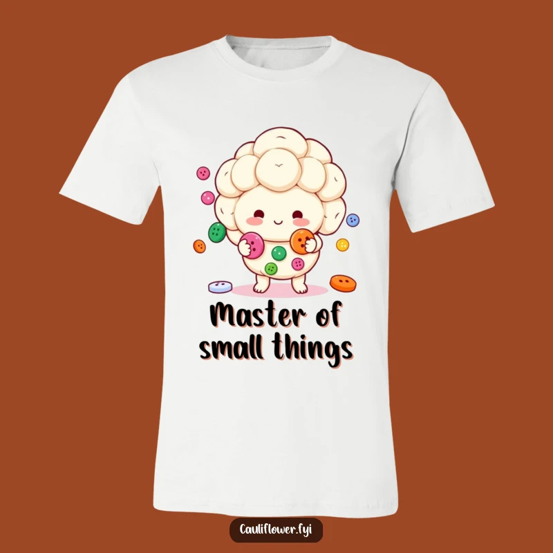 Funny Kawaii Cauliflower T-Shirt: Juggling Life with Colorful Buttons!