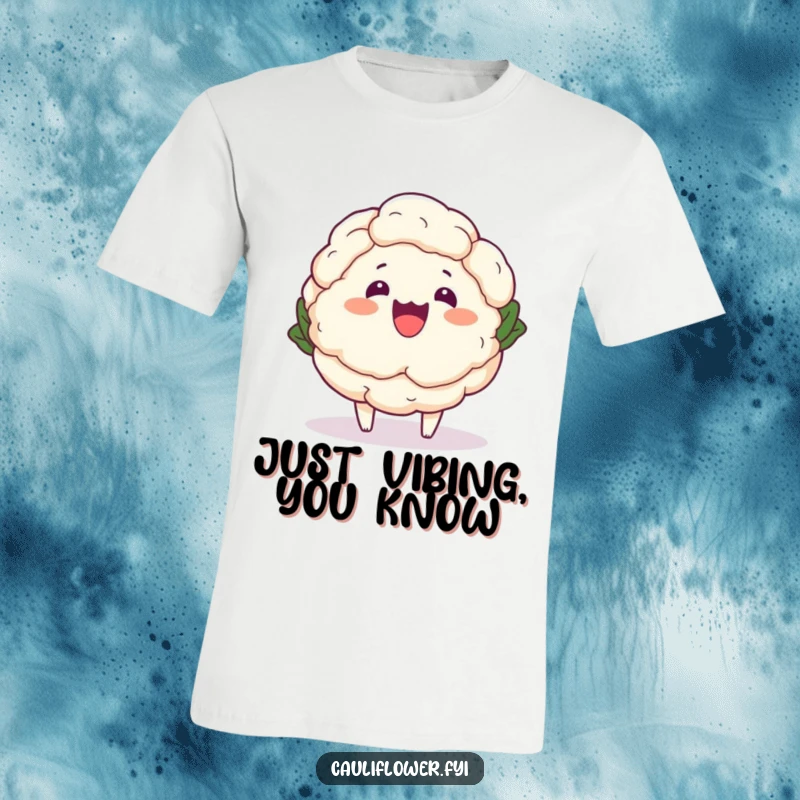 Funny Kawaii Cauliflower T-Shirt - A cute cartoon cauliflower doing a funny, hilarious wobble, great for a quirky apparel gift.