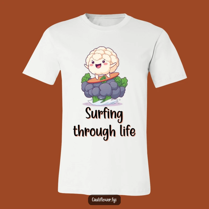 Funny Surfing Cauliflower T-Shirt: Hang Ten With Veggie Comedy!