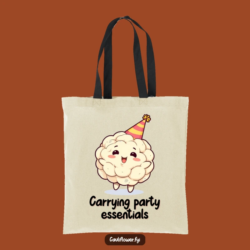 Funny Cauliflower Party Hat Tote Bag: Gleeful Veggie Shopping Gift