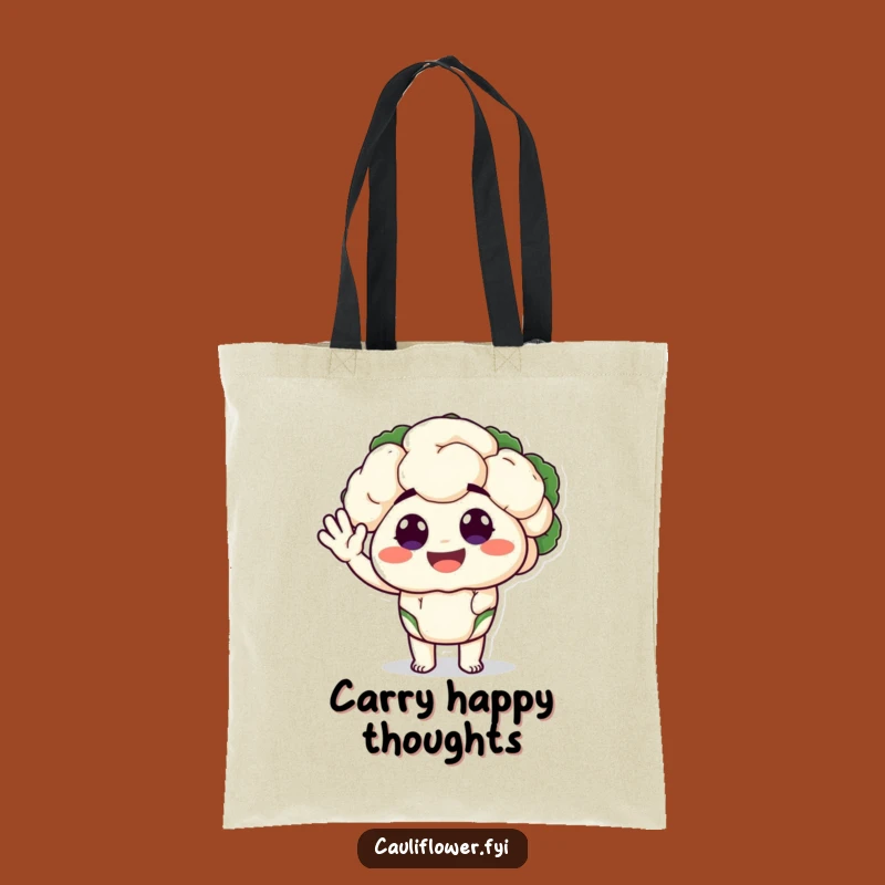 Funny Cauliflower Tote Bag: Happy Waving Veggie, Silly Eyes, Perfect Gift