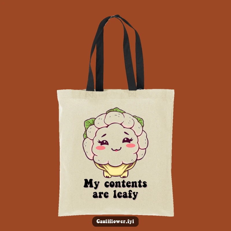 Funny Kawaii Cauliflower Tote Bag: Silly Grin Shopping Companion