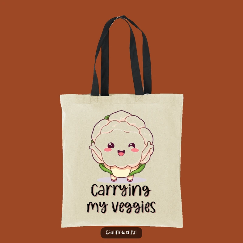Funny Kawaii Cauliflower Wave Tote Bag - Hilarious Veggie Accessory for Everyday
