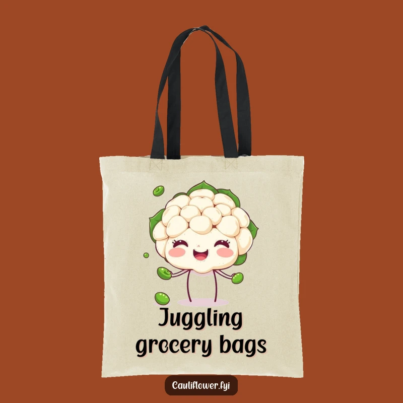 Funny Juggling Cauliflower Tote Bag, Handy Veggie Talent Carrier for a Hilarious Gift